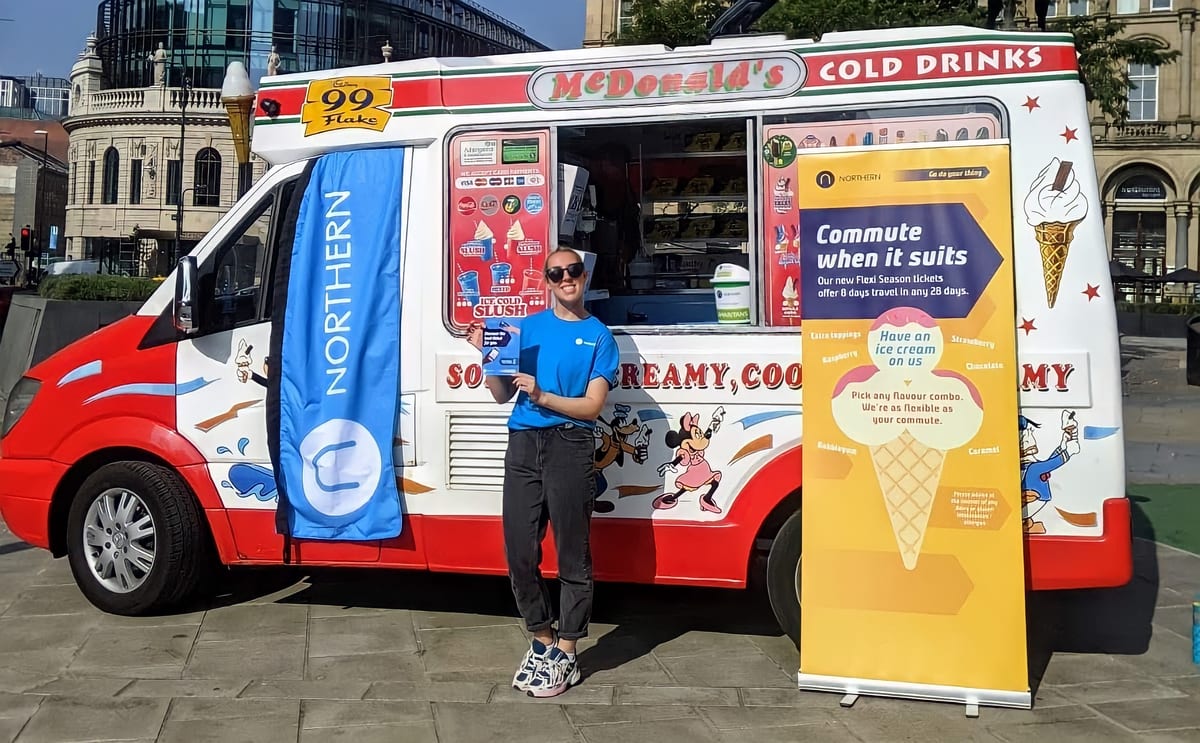 Ice cream van and branded banners used for the Northern Rail campaign