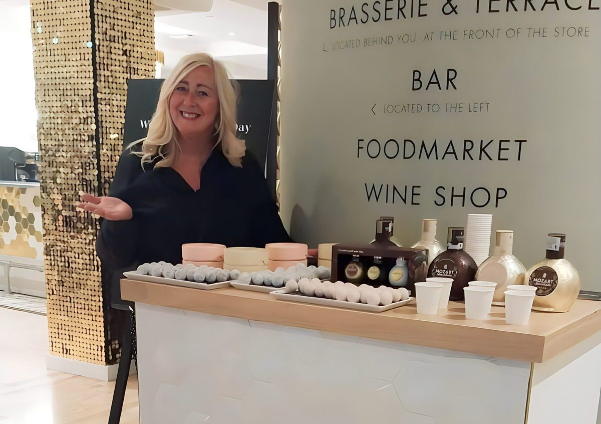 Brand ambassadors sampling Charbonnel et Walker chocolates for shoppers in Harvey Nichols