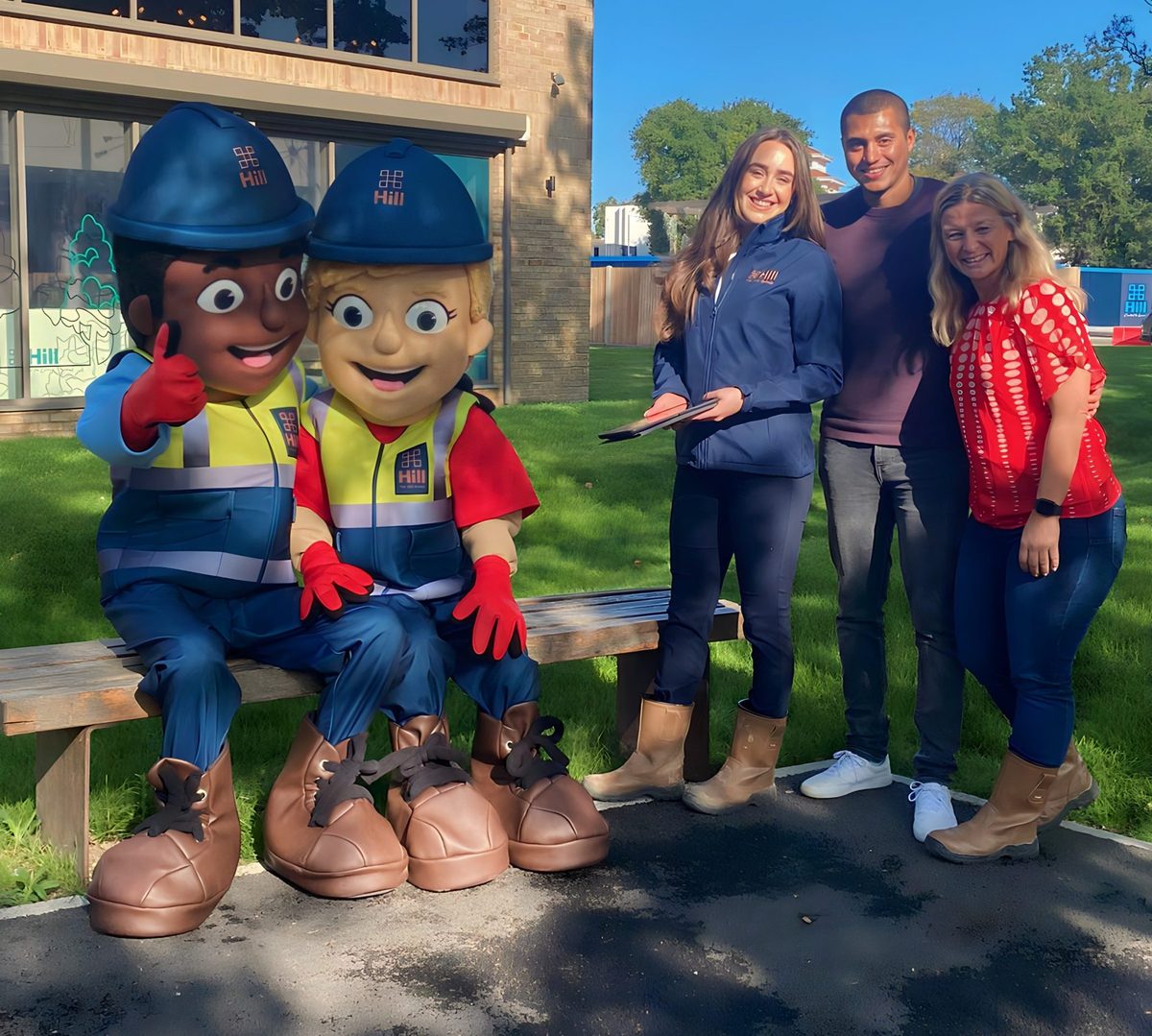 Mascot characters on set during the Hill Group safety film