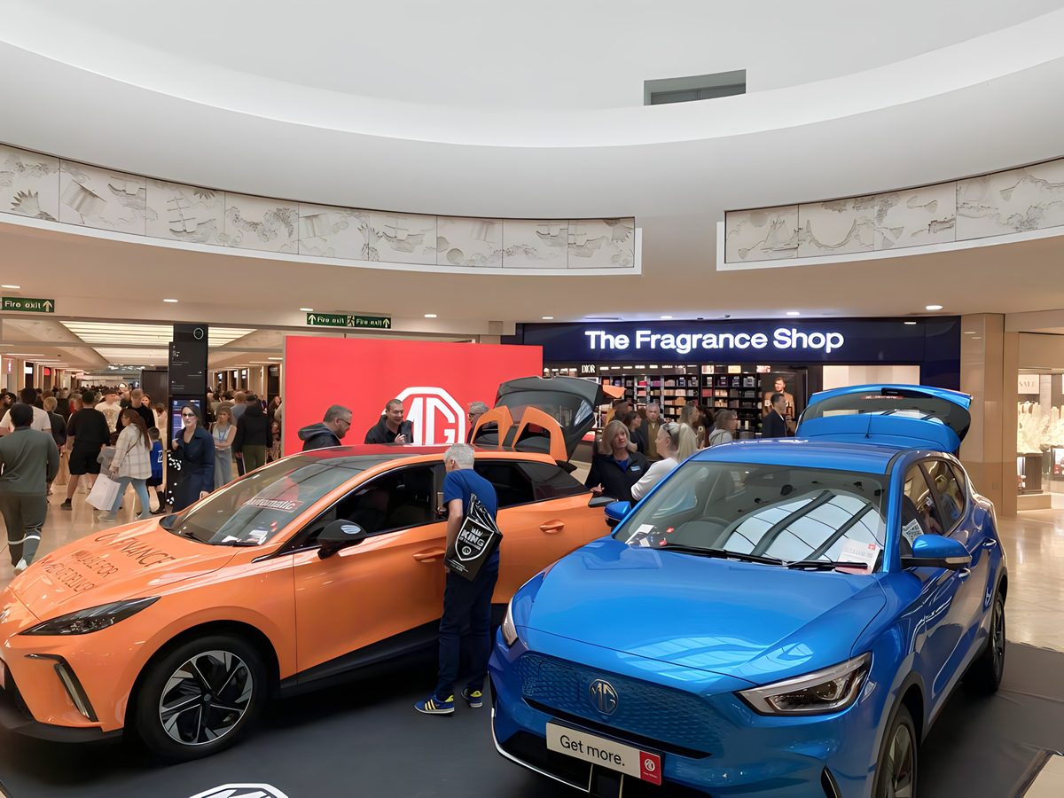 MG vehicle display inside a Cardiff shopping centre