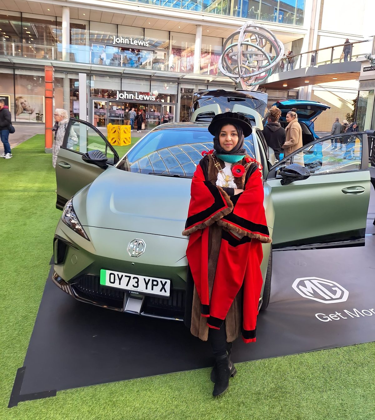 MG electric car outside Westgate Oxford ready for a test drive