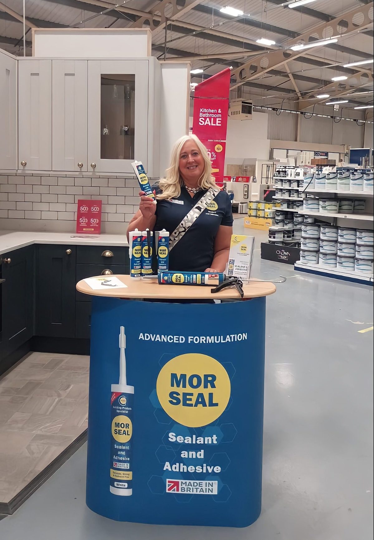 MoreSeal demonstrator with stock on a branded demonstration point in store