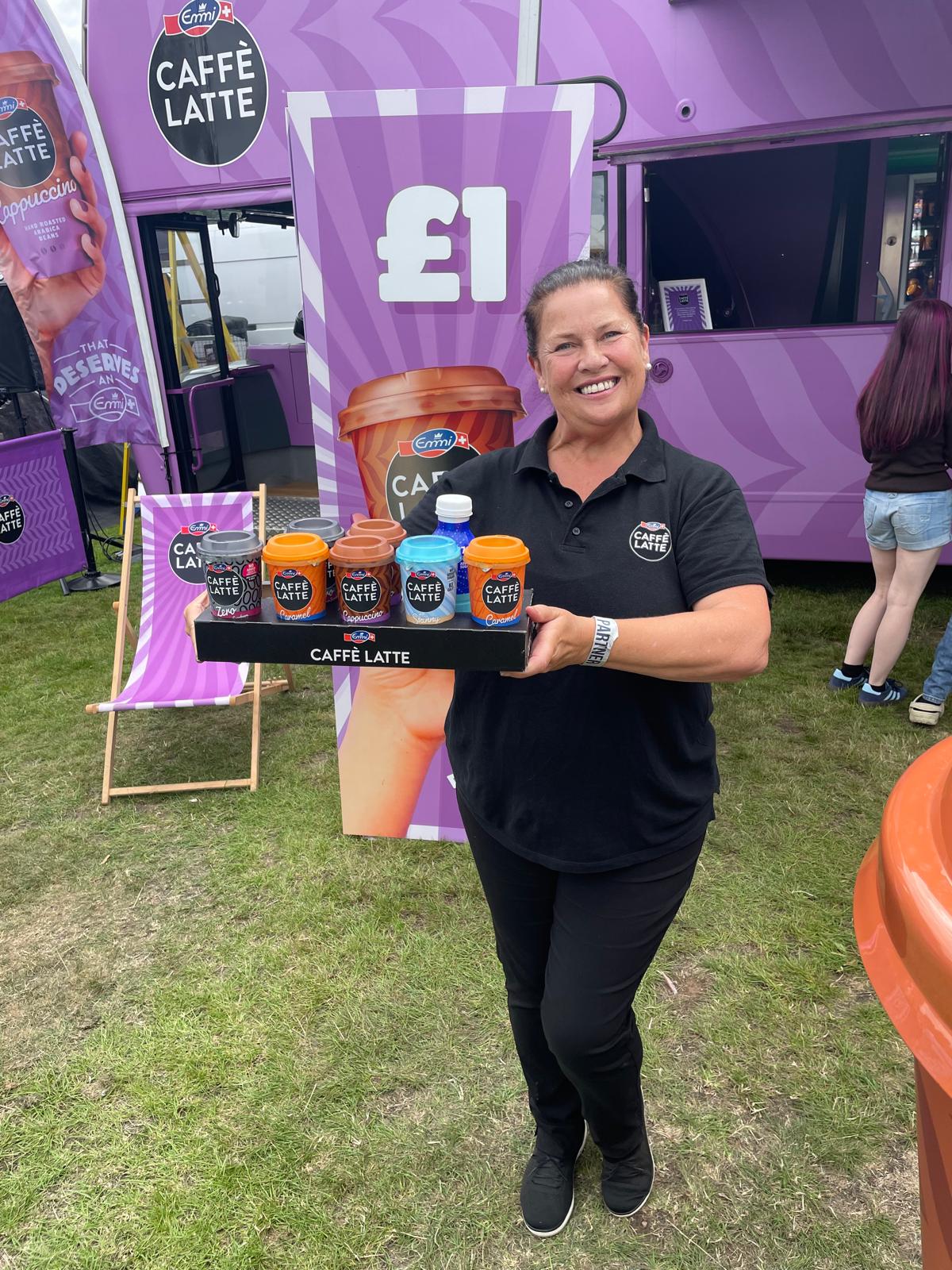 Bright Emmi sampling space set up among the festival crowds