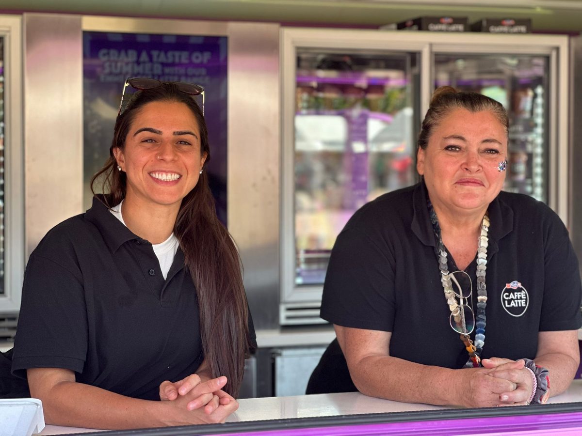 Emmi Caffè Latte brand ambassadors at the bus counter at Oxford Foodies Festival