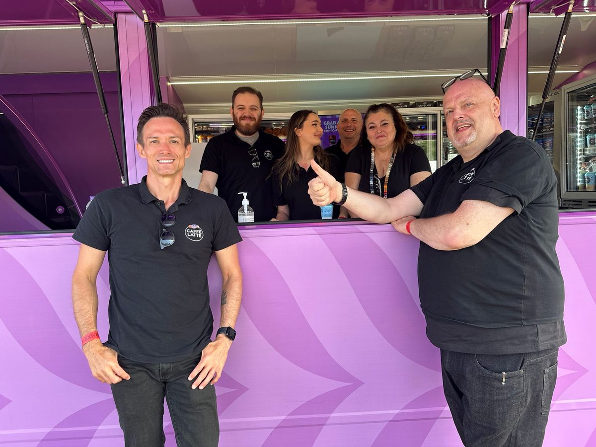 Emmi Caffè Latte brand ambassadors at the bus counter at Oxford Foodies Festival