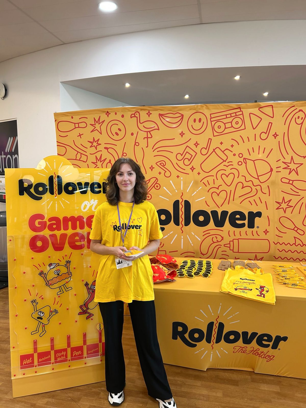 Rollover brand ambassador at a freshers week stand