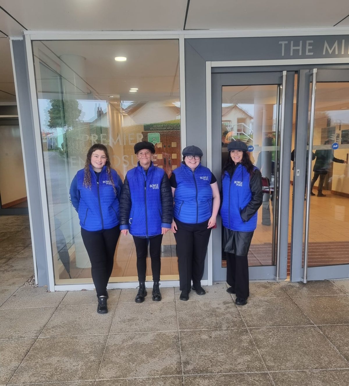 BoyleSports leafleting team in matching blue kit at Wetherby Racecourse