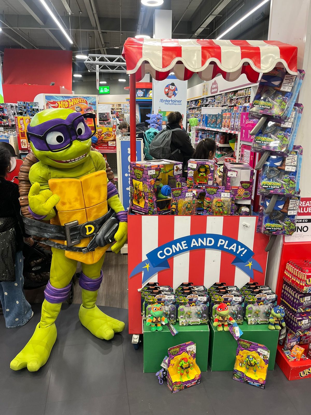 costume characters dressed as Ninja Turtles at The Entertainer in Birmingham