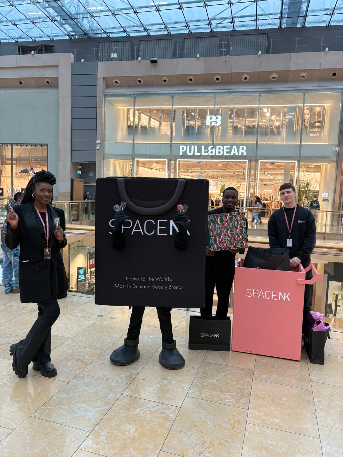 Promotional staff with a branded bag costume at the Bullring, Birmingham