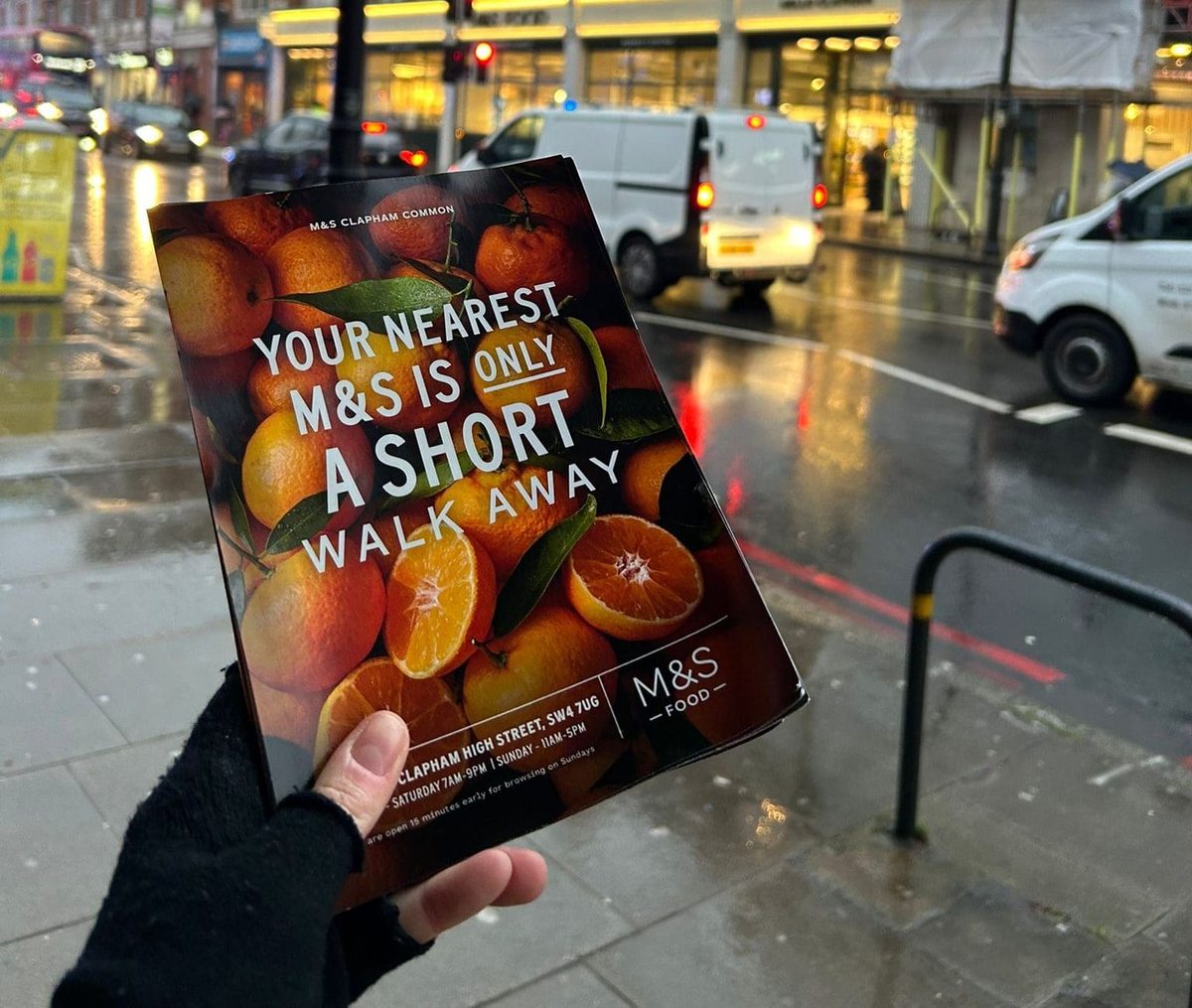 Leafleting staff outside the M&S Foodhall at Clapham Common in London