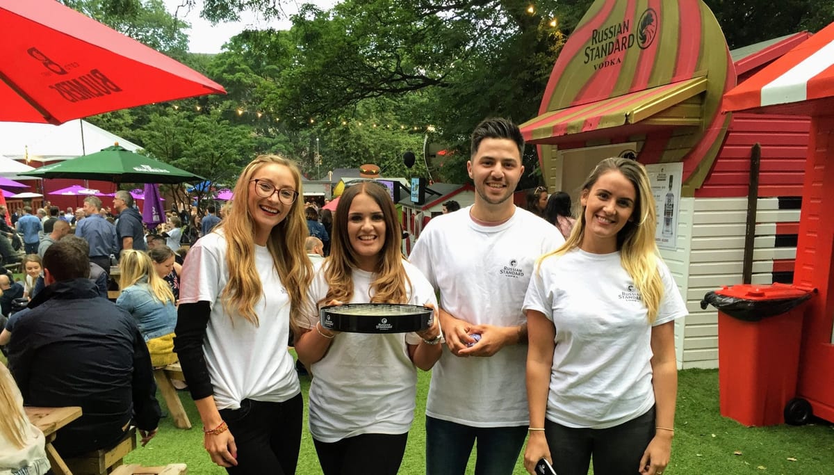 Russian Vodka promotional team in matching white T-shirts in Edinburgh