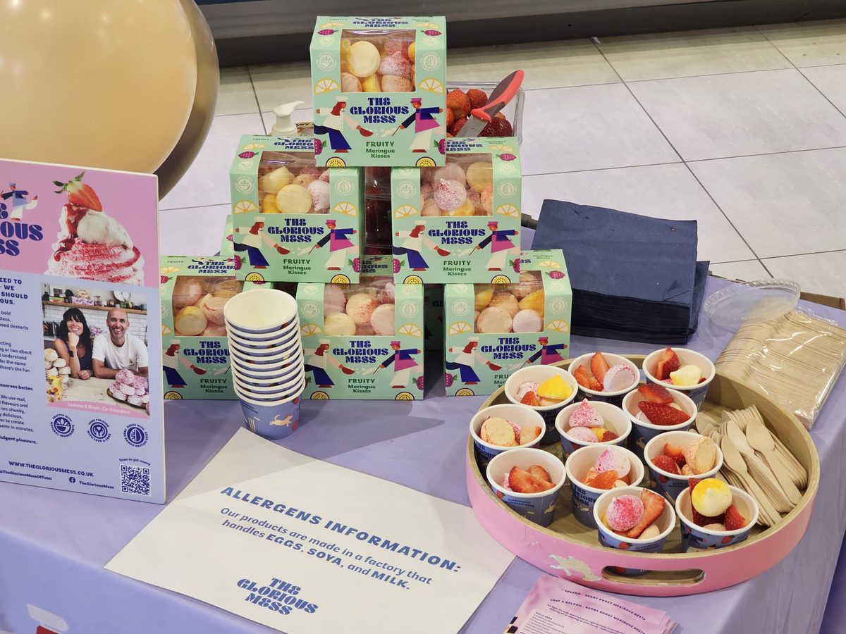 sampling staff preparing fresh Eton Mess samples at a Booths store