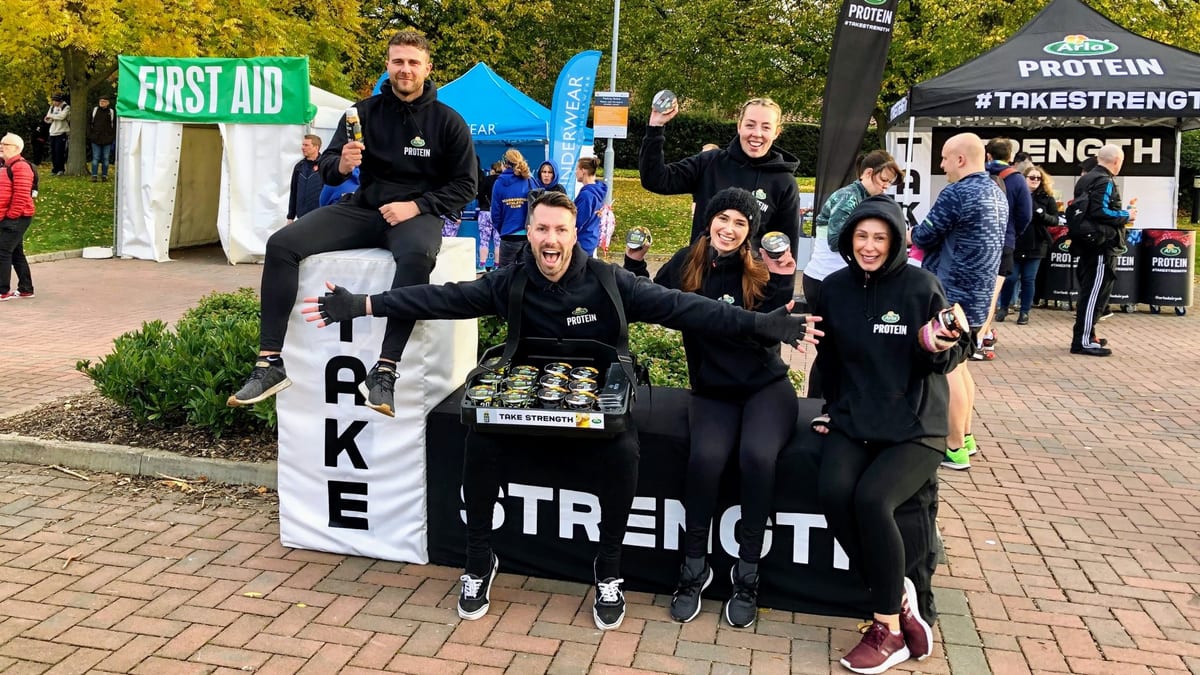 Executional sampling team for Arla Protein at an outdoor running event in South Wales
