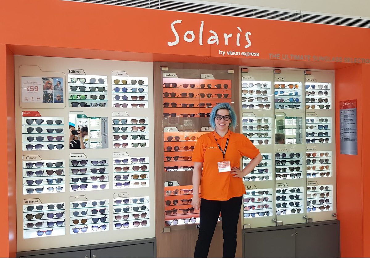 Executional retail promoter at a Solaris sunglasses stand in Southampton