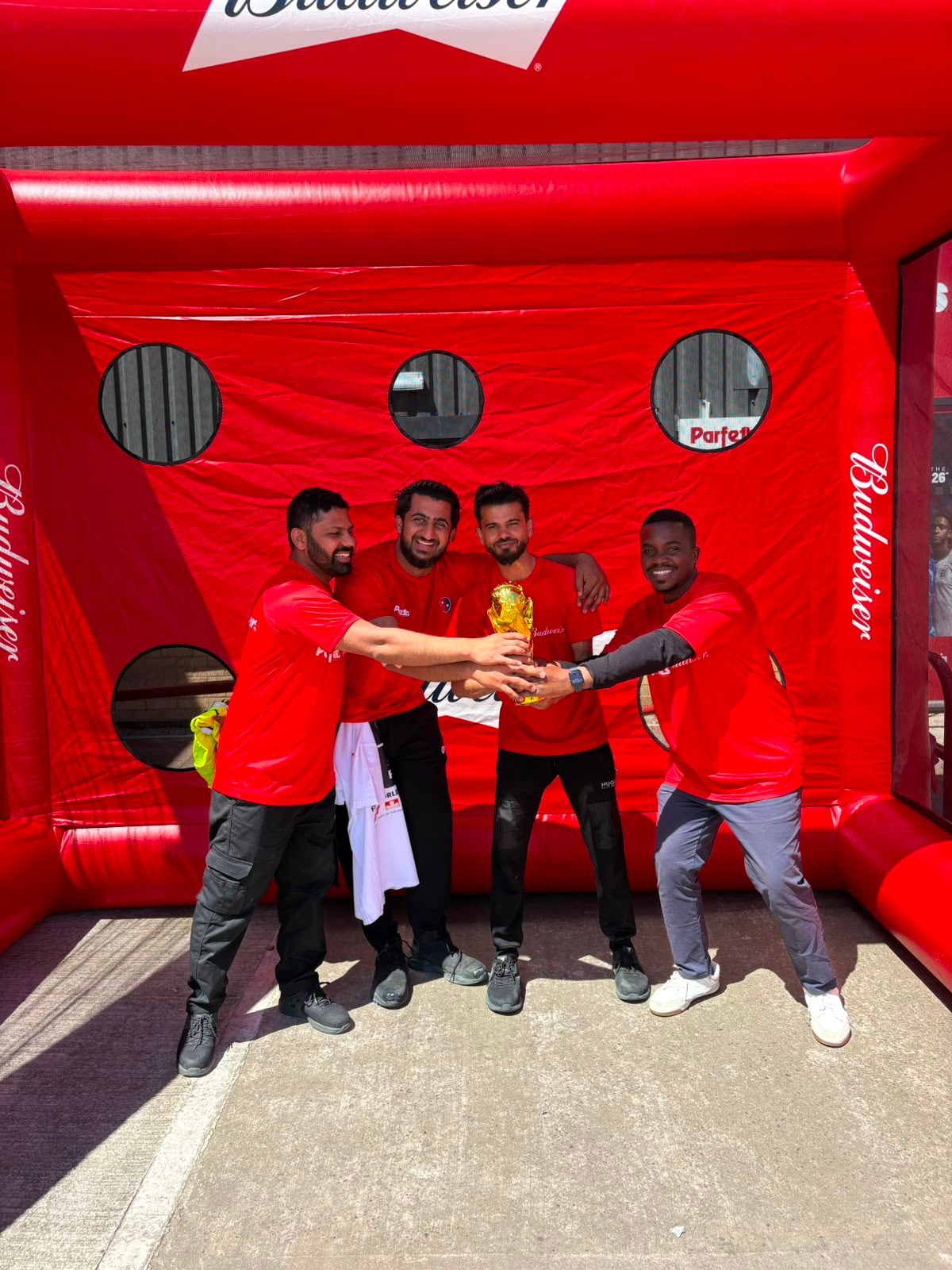 Budweiser brand ambassadors in matching red tops on the UK depot roadshow