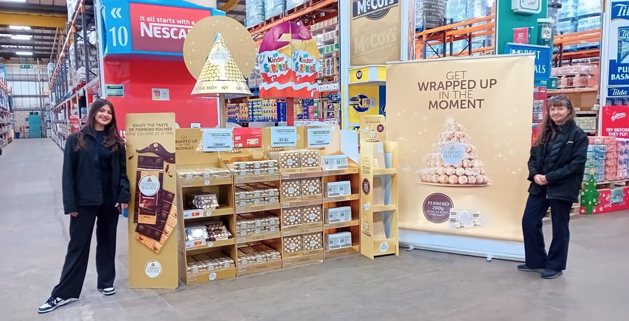 EXECUTIONAL merchandisers beside a Kinder and Ferrero festive display in store