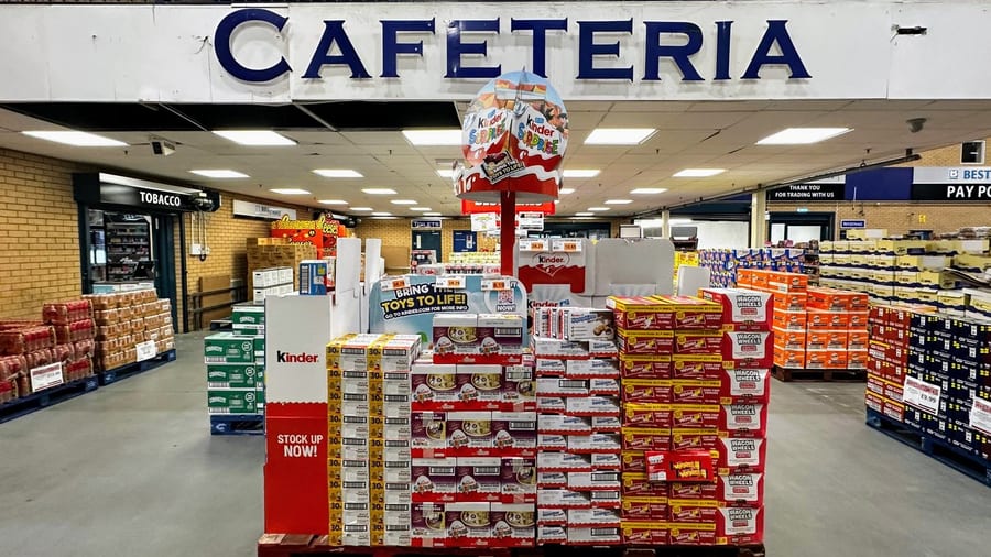 A Kinder point of sale display built in a store entrance by EXECUTIONAL merchandisers