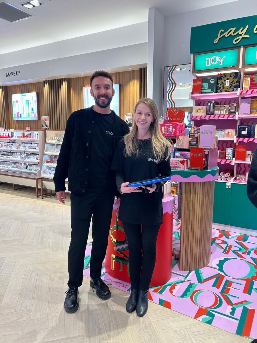 EXECUTIONAL launch team welcoming shoppers at the Space NK Canterbury store opening