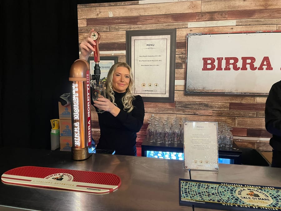 EXECUTIONAL bar team pouring Birra Moretti at a sponsors bar in Harrogate