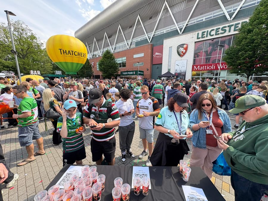 EXECUTIONAL brand ambassadors handing out samples to rugby fans outside Mattioli Woods Welford Road Stadium in Leicester